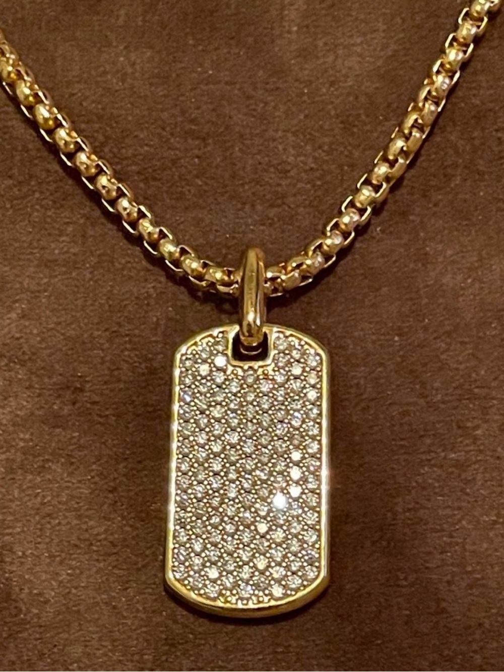 "David yurman" Gold Pavé Dog Tag Pendant Necklace - unisex Jewelry